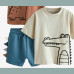 Next Jungen Set 2 T-Shirts Tops 2 Shorts Bermuda Hose Krokodil Dino Zacken Sommer neu