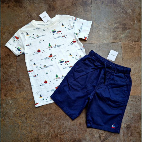 Next Jungen Set T-Shirt Shorts Bermuda Hose Segelboot maritim neu 