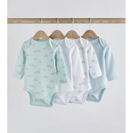 Next Jungen Set 4 Bodies Bodys Elefant langarm blau weiß neu
