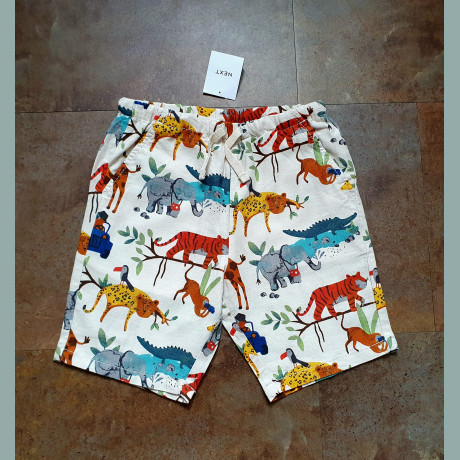 Next Jungen Shorts Bermuda Hose Tiere Safari Elefant Tiger Zoo beige bunt neu 