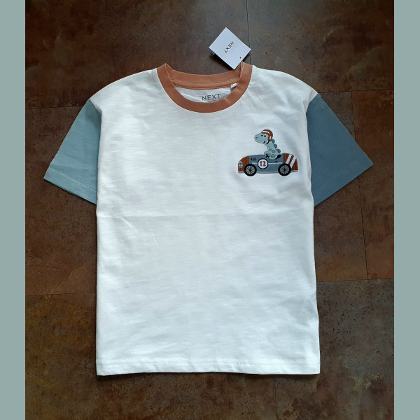 Next Jungen T-Shirt Giraffe Dino Rennauto bestickt kurzarm beige neu
