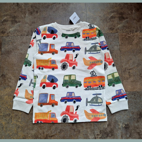 Next Jungen Shirt Auto Bahn LKW Bagger Helikopter Flugzeug langarm bunt neu 