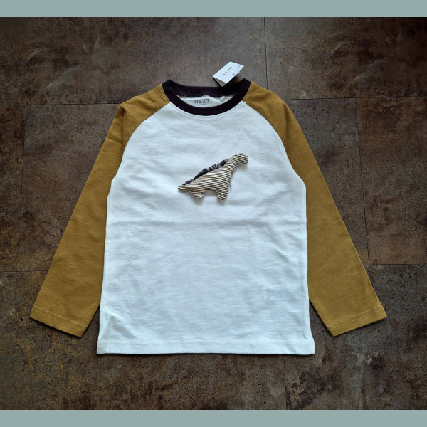 Next Jungen Shirt Dino 3D langarm beige neu 