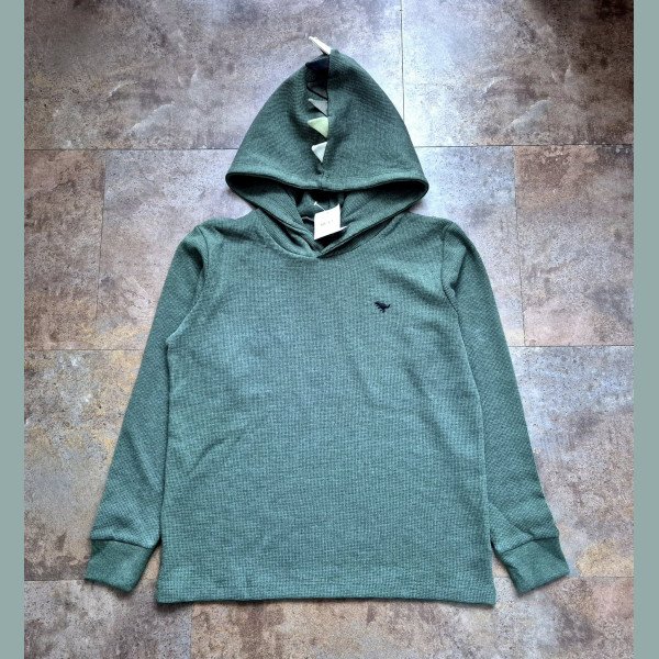 Next Jungen Shirt Kapuze Dino Zacken langarm khaki grün neu 9-10/134-140