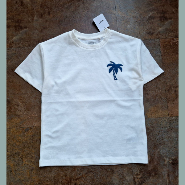 Next Jungen T-Shirt  Palme kurzarm weiß reme bunt neu 5-6/110-116