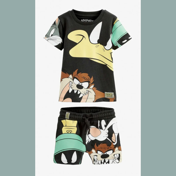 NEXT Jungen Set T-Shirt Shorts Bermuda Looney Tunes schwarz bunt neu