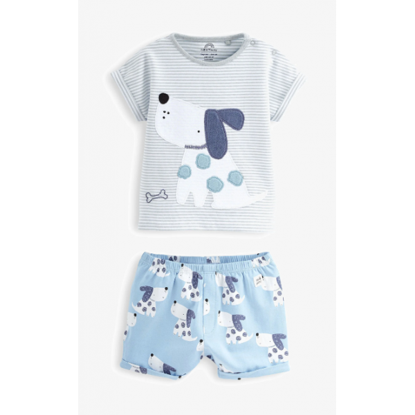 Next Baby Jungen Set T-Shirt Shorts Bermuda Hose Hund blau weiß neu 12-18/86