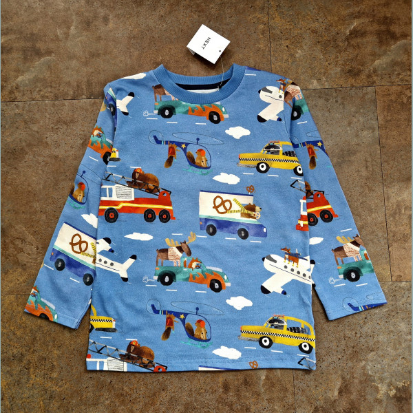 Next Jungen Shirt Feuerwehr Taxi Auto Flugzeug Helikopter Bär Breze Tracht langarm blau bunt neu