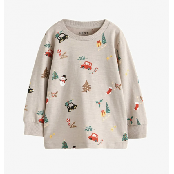 Next Jungen Mädchen Unisex Shirt Weihnachten Schneemann Auto Tannenbaum creme neu