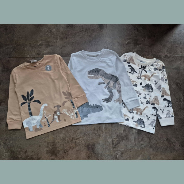 Next Jungen Set 3 Shirts Dinos Tiere langarm bunt neu 3-4/98-104
