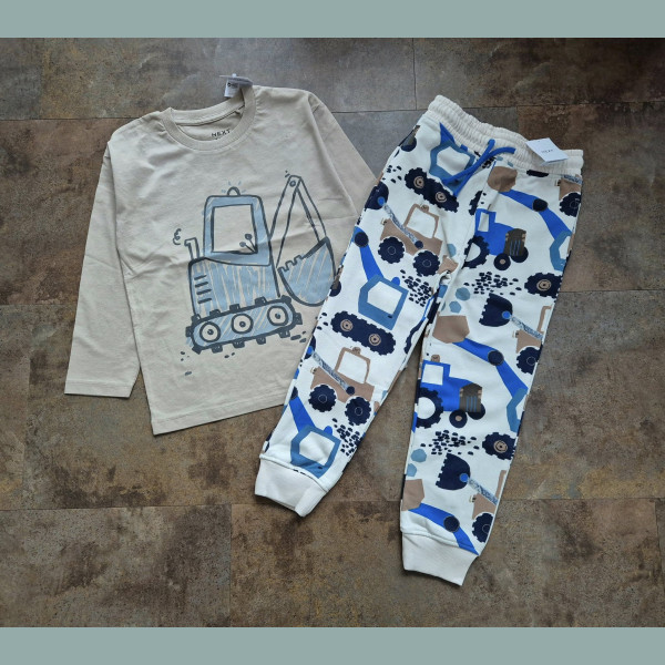 Next Jungen Set Shirt Hose Jogger Bagger Traktor Baustelle beige neu