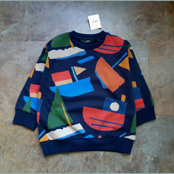 Next Jungen Sweatshirt Pullover Boote angeraut schwarz bunt neu 3-4/98-104
