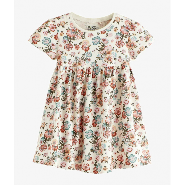 Next Mädchen Kleid Streublumen kurzarm creme rosa bunt