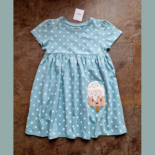 Next Mädchen Kleid Eis Lolli Tupfen kurzarm hellblau bunt 