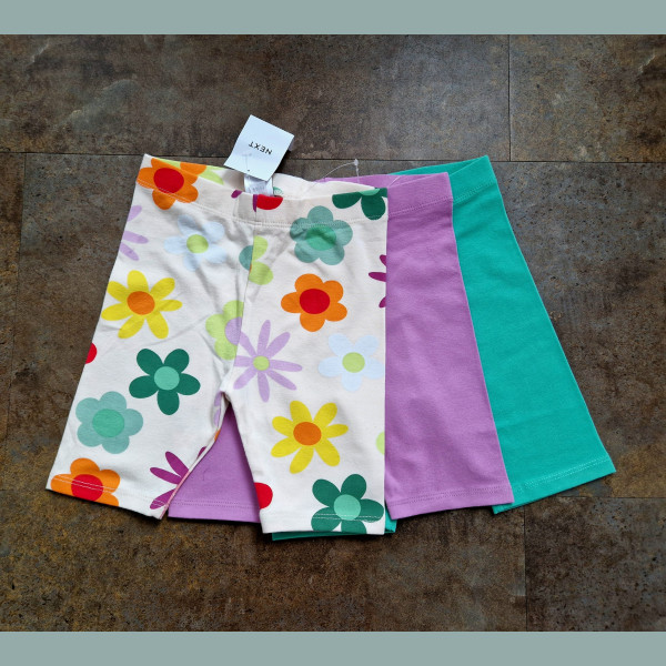 Next Mädchen Set 3 Shorts Bermuda Radler Leggings Blumen Sommer pink rosa lila 