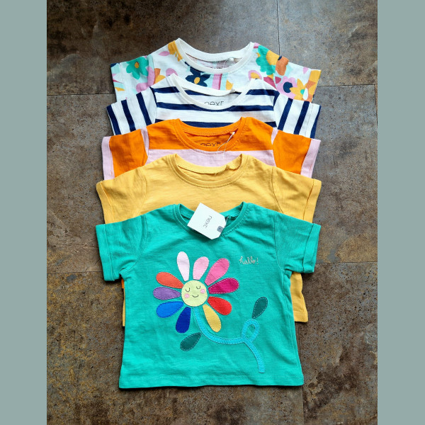 Next Baby Mädchen Set 5 T-Shirts Blume kurzarm bunt grün 3-6/68