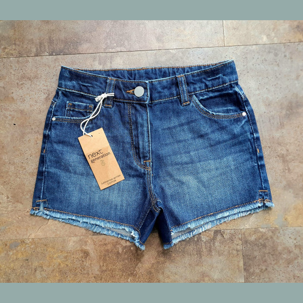 Next Mädchen Shorts Bermuda Hotpants Jeans Denim Fransen verstellbar blau 