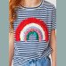 Next Mädchen T-Shirt Regenbogen Konfetti Pailletten gestreift blau bunt