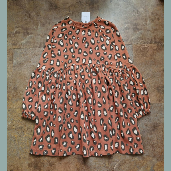 Next Mädchen Kleid Leo Animalprint langarm braun bunt 7-8/128