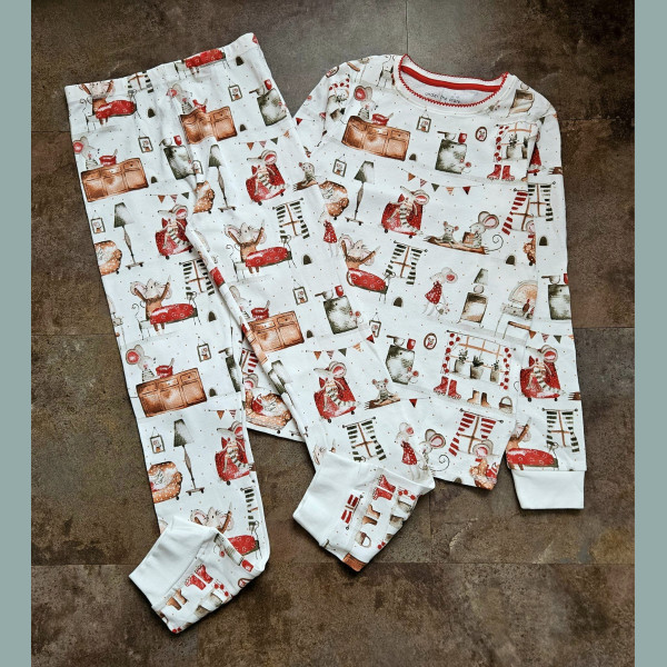 Next Mädchen Set Schlafanzug Pyjama Maus Familie rot weiß neu