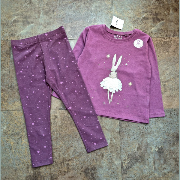 Next Mädchen Set Shirt Leggings Hase Pailletten Sterne lila neu 3-4798-104
