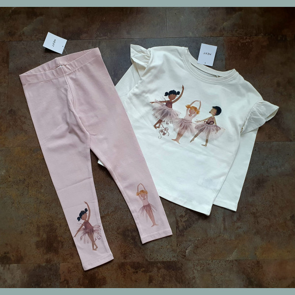 Next Mädchen Set Shirt Leggings Hose Fairy Fee Elfe Ballerina creme rosa neu