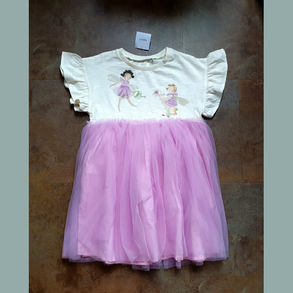Next Mädchen Kleid kurzarm Fairy Fee Tutu festlich beige lila rosa neu