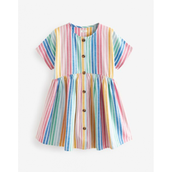 Next Mädchen Kleid Regenbogen Streifen Knöpfe Sommer kurzarm bunt neu 12/152