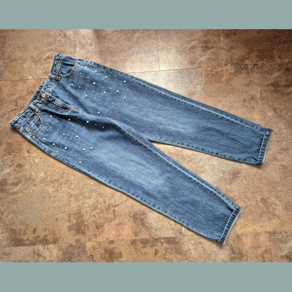 Next Mädchen Jeans Hose Perlen verstellbar blau neu 11/146