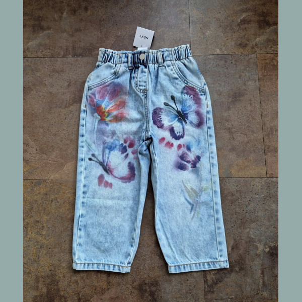Next Mädchen Jeans Hose Schmetterling Gummizug  blau bunt neu 18-24/92