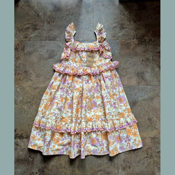 Next Mädchen Kleid Maxikleid Strandkleid Blumen Träger Sommer bunt neu 5-6/116