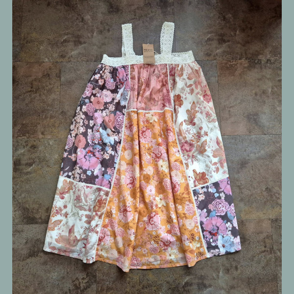 Next Mädchen Kleid Patchwork Blumen Träger Häkelei Sommer bunt neu 12/152