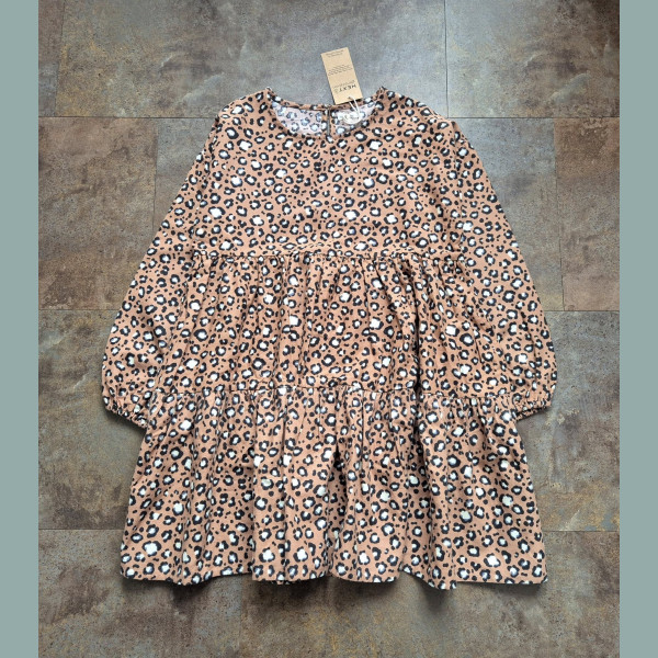 Next Mädchen Kleid Tunika Leo Animalprint langarm braun bunt neu