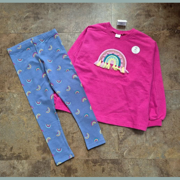 Next Mädchen Set Sweatshirt Pullover Leggings Hose Regenbogen pink blau neu 6-7/116-122