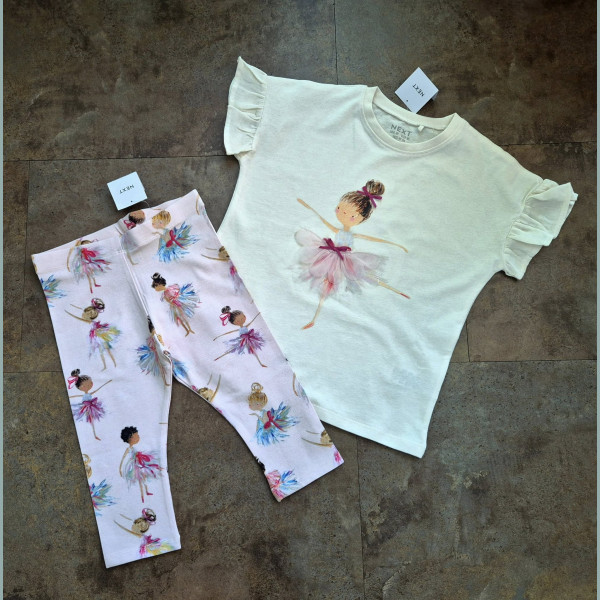 Next Mädchen Set T-Shirt Shorts Leggings Hose Fee Elfe Ballerina Fairy rosa neu 