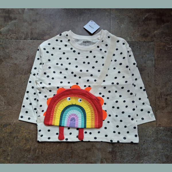 Next Mädchen Shirt Regenbogen Tasche interaktiv langarm bunt neu 4-5/104-110