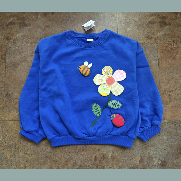 Next Mädchen Sweatshirt Pullover Biene Marienkäfer Blume angeraut blau neu 