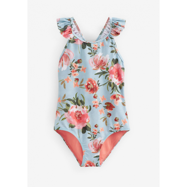 Next Mädchen Badeanzug Bikini Blumen blau bunt neu