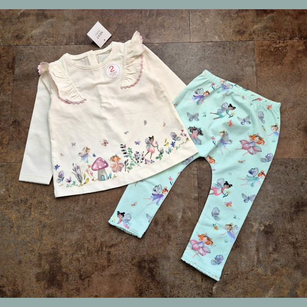 Next Baby Mädchen Set Shirt Leggings Hose Fee Fairy weiß hellblau neu 12-18/80-86