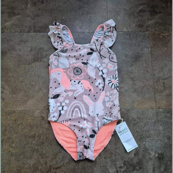 Next Mädchen Badeanzug Bikini Einhorn Regenbogen Hase Blumen neu 