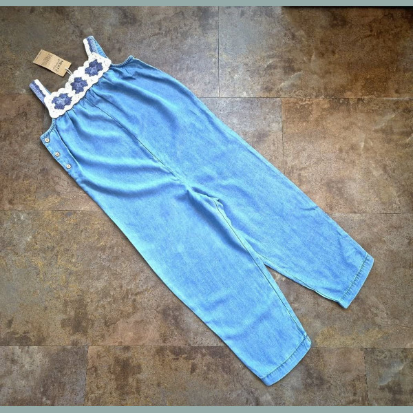 Next Mädchen Jumpsuit Einteiler Latzhose Overall Sommer Denim blau neu 5-6/116