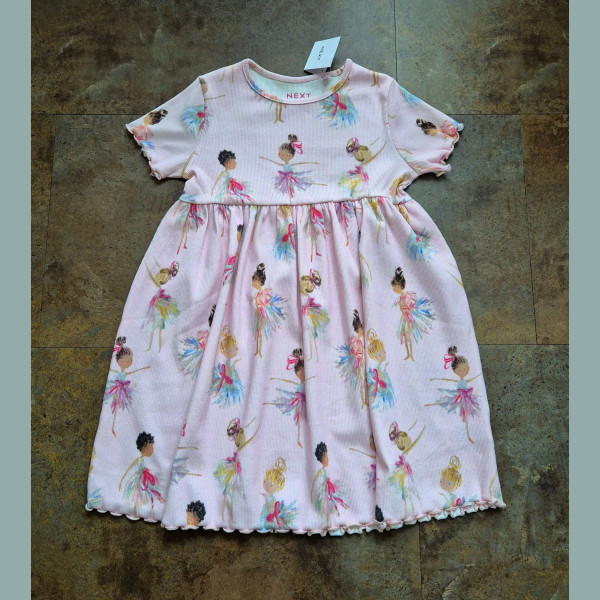 Next Mädchen Kleid Fee Ballerina Fairy kurzarm gerippt rosa bunt neu 