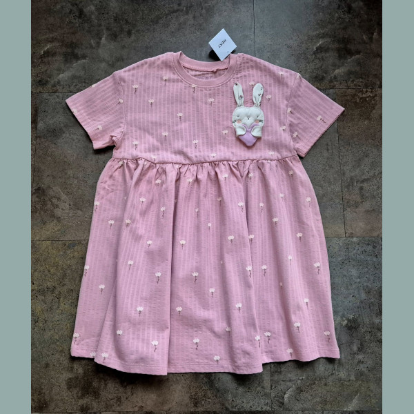 Next Mädchen Kleid kurzarm Hase Bunny Blumen rosa neu 