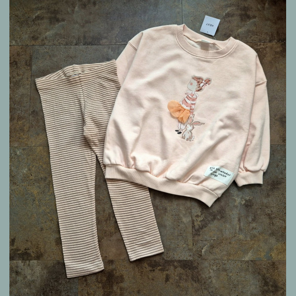 Next Mädchen Set Sweatshirt Pullover Leggings Hose Fee Fairy Hase pastelfarben blau creme neu