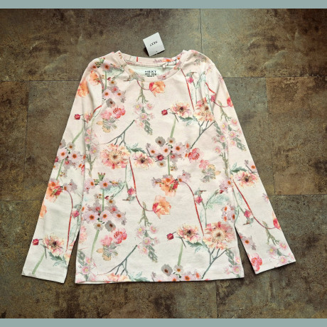 Next Mädchen Shirt Blumen gerippt langarm rosa neu