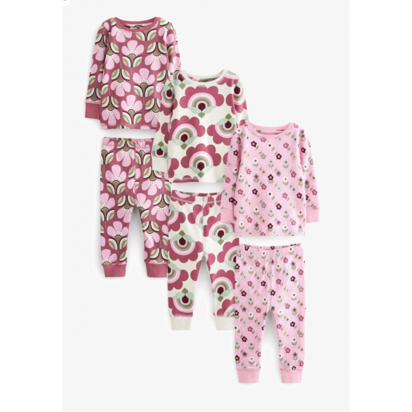 Next Mädchen Set 3 Schlafanzüge Pyjamas Retro Blumen rosa beige neu 