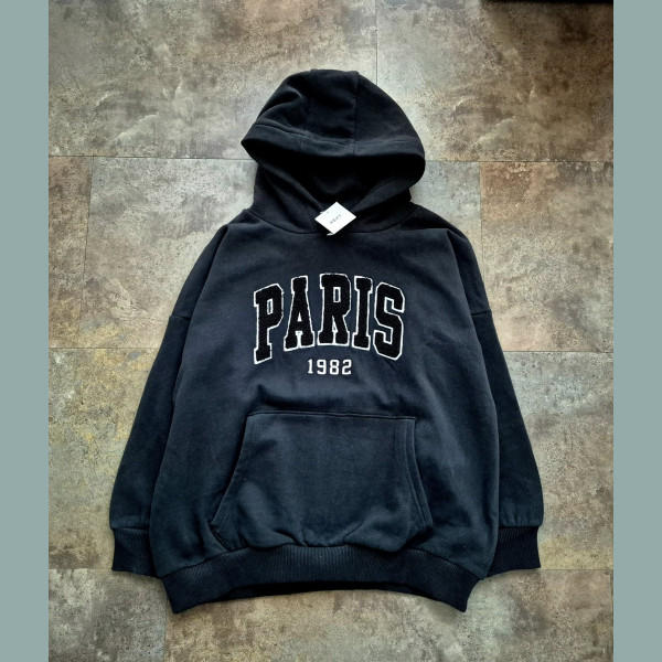Next Mädchen Hoodie Sweatshirt Pullover Paris angeraut schwarz neu 10-11/140-146
