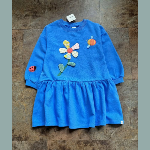 Next Mädchen Kleid Sweatshirt Pullover Biene Marienkäfer Blume angeraut blau neu 