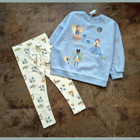 Next Mädchen Set Sweatshirt Pullover Leggings Hose Fee Fairy Hase pastelfarben blau creme neu
