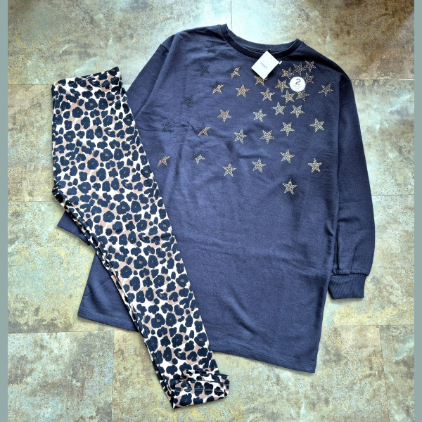 Next Mädchen Set Sweatshirt Pullover Leggings Hose Sterne Leo Animalmuster neu 15/168-170